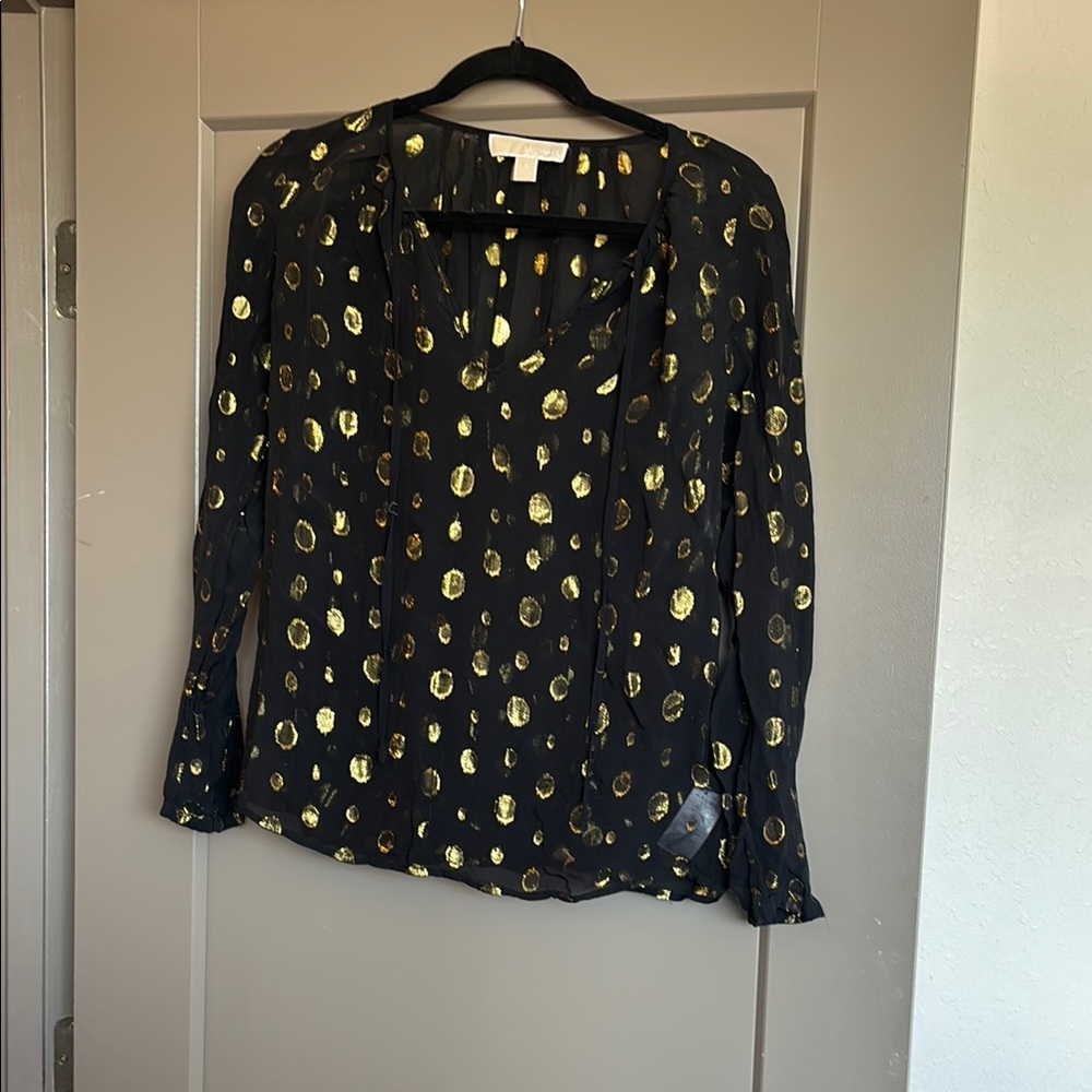 Michael Kors Black and Gold Long Sleeve Buttoned Blouse